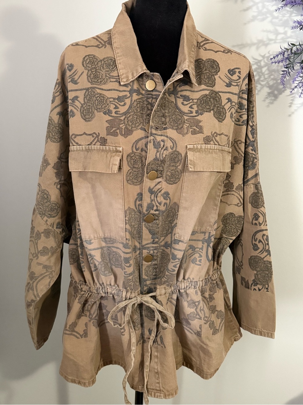 Easel Victorian Printed Button Down Utility Jacket